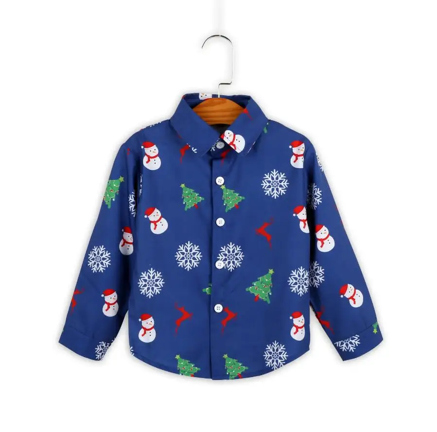 Рубашки для мальчиков; Модная рубашка со снежинками; детская синяя рубашка с длинными рукавами и рождественским принтом; Одежда для мальчиков; От 2 до 6 лет; детская одежда - Цвет: Синий