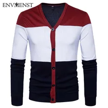 Env мужской модный мужской свитер деловой досуг узкий вязаный свитер большой v-образный вырез однобортный лоскутный мужской кардиган свитер