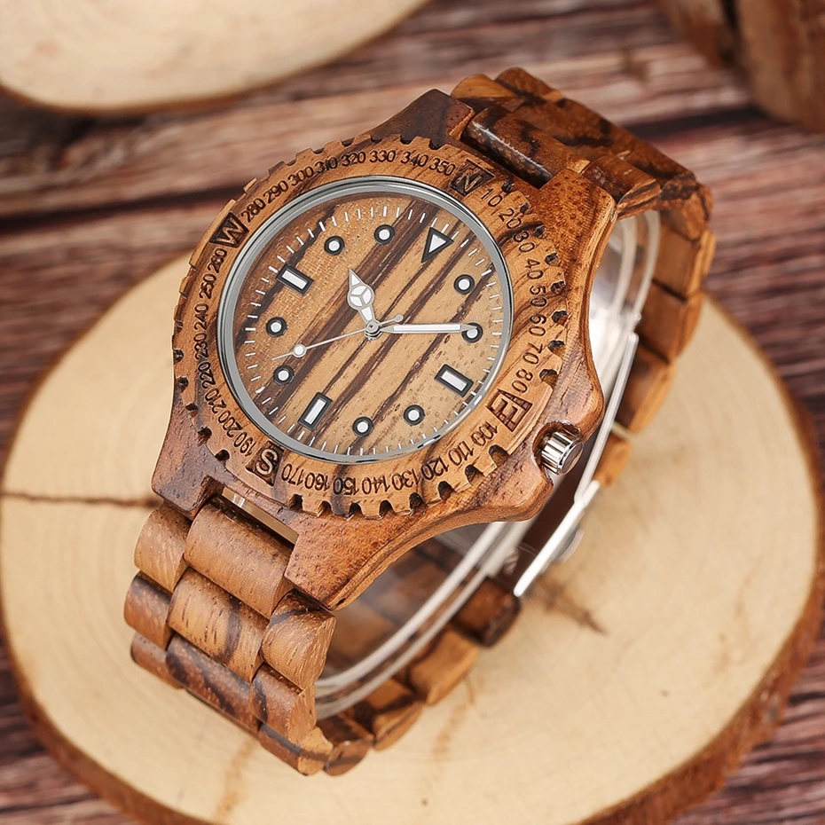 Luxury Sandalwood Zebra Full Wooden Watch Creative Geometry White Pointer Precision Scales Numbers Dial Men's Clock Fashion Gift 2017 Christmas Gifts (8)