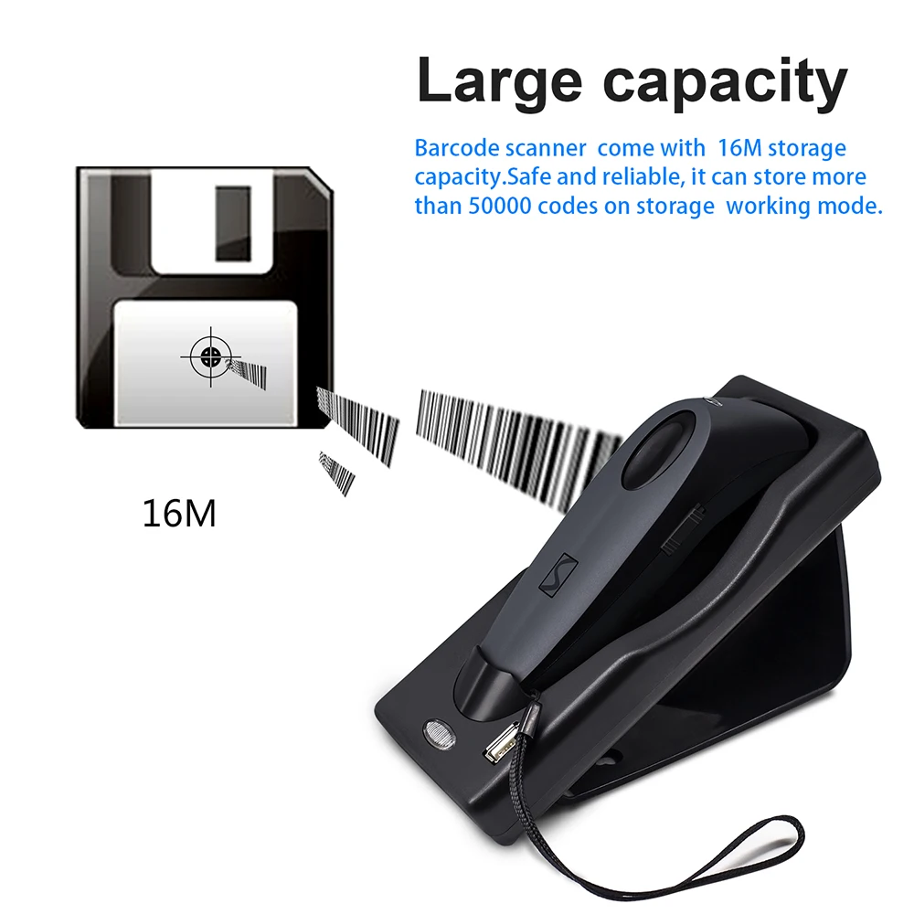 Günstig 2D Bluetooth Wireless Barcode Scanner, Symcode USB 2.4G Drahtlose Bluetooth Barcode Reader mit Lade Basis