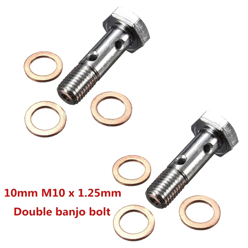 2Pc M10 Motorcycle Brake Caliper Master Cylinder Stainless Double Banjo Bolt New