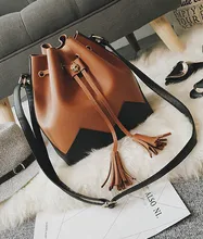 Panneaux Gland dames cordon seau Femmes sacs en cuir artificiel fringe sac petit d’épaule sacs femmes sacs fourre-tout d’épaule