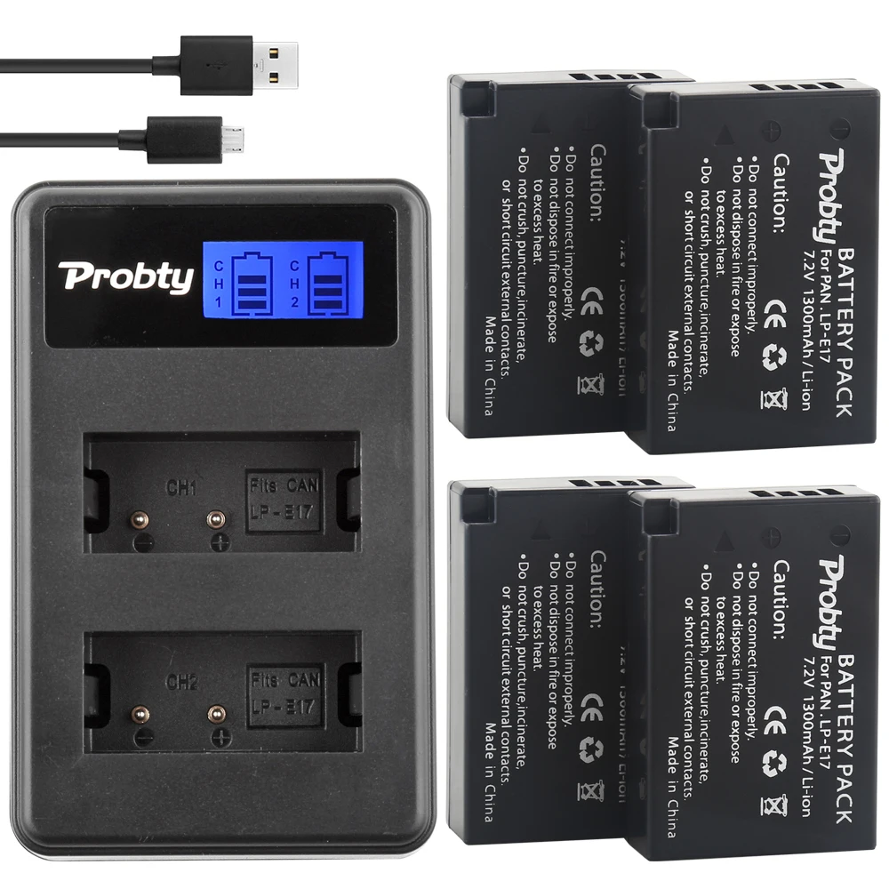 

4Pcs Probty LP-E17 LP E17 Battery + LCD Dual Charger for Canon EOS 750D 760D 8000D M3 M5 Rebel T6i T6s KISS X8i Digital Camera