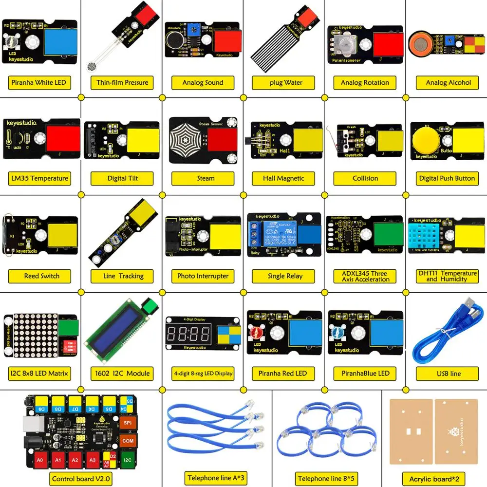 Keyestudio легко RJ11 супер стартер обучения комплект для Arduino стволовых EDU/совместим с Mixly блок кодирования