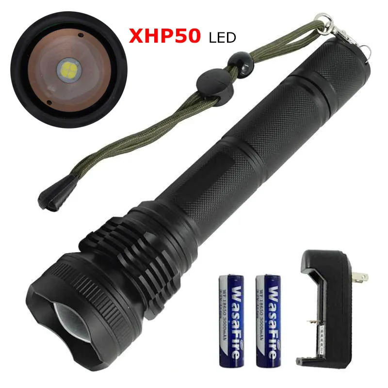 

Zoomable XHP50 LED Flashlight Powerful 5000LM 5 Modes White Light Tactical LED Torch Lamp Highlight Lanterna For Camping Hunting