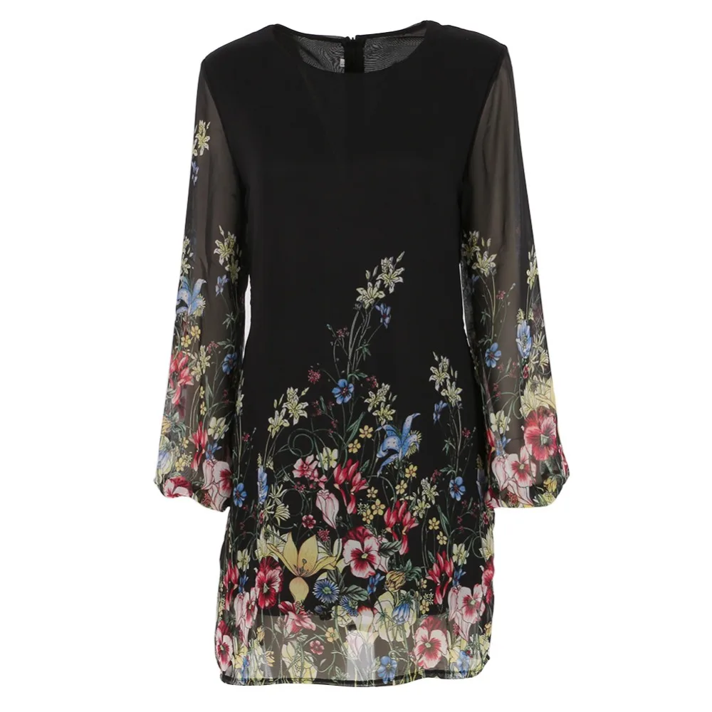 Женское шифоновое платье с длинным рукавом цветочным принтом|beach dress|summer dressdress women