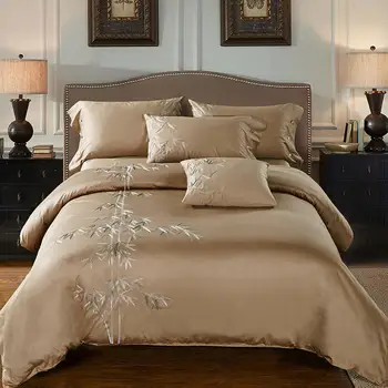 

60S egyptian cotton Bedsheet Pillowcase Duvet Cover Sets embroidery Bedlinen Queen King Size Bedding Set