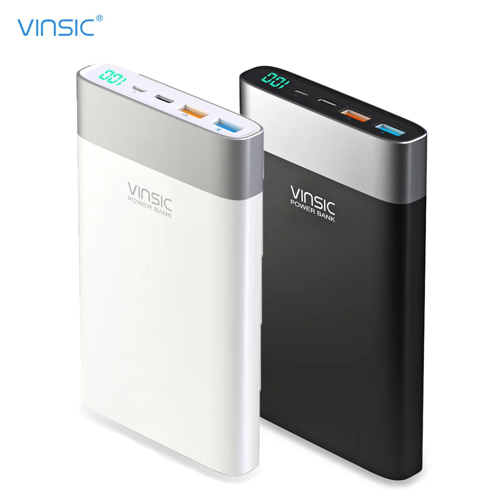 VINSIC 20000mAh Power Bank Type C Dual USB Quick Charge 3A 5V External