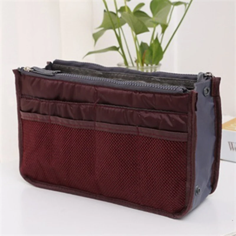 wine red Органайзер для женщин, нейлоновый дорожный Органайзер-вставка, сумка-Органайзер, женская косметичка для макияжа - Цвет: wine red