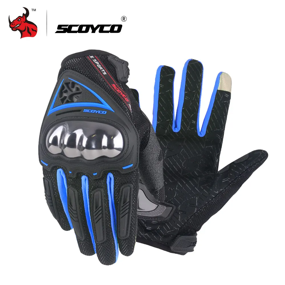 SCOYCO мотоциклетные перчатки с сенсорным экраном мото перчатки для мотокросса внедорожные гоночные перчатки Luva Couro Motoqueiro перчатки для мотокросса - Цвет: Синий