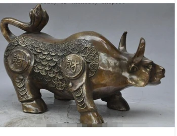 

Copper Brass CHINESE crafts decor ation Asian voge gem 13 " Chinese fengshui bronze riqueza dinheiro animal do do boi touro