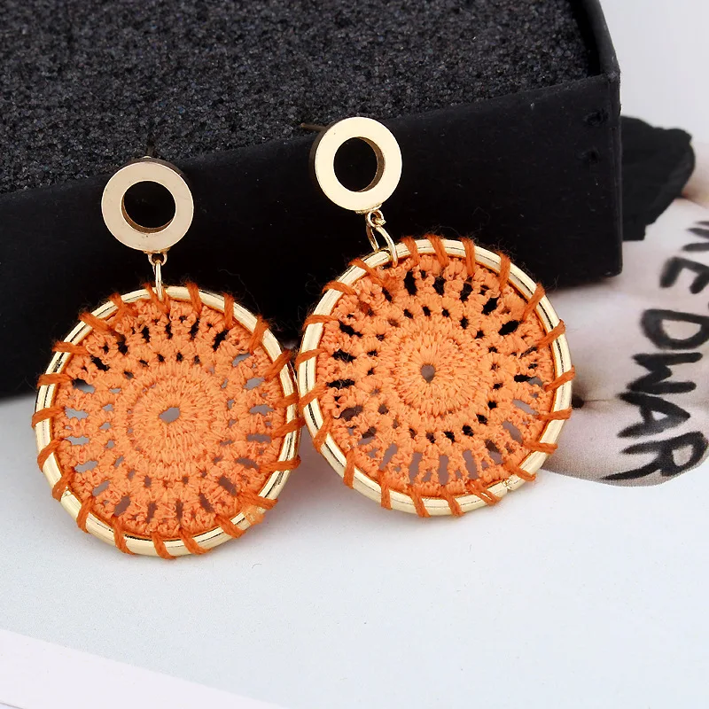 

Seblasy Bohemia Cloth Round Dangles Earrings For Women Statement Gold Color Big Pendants Dangle Earrings Handmade Jewelry