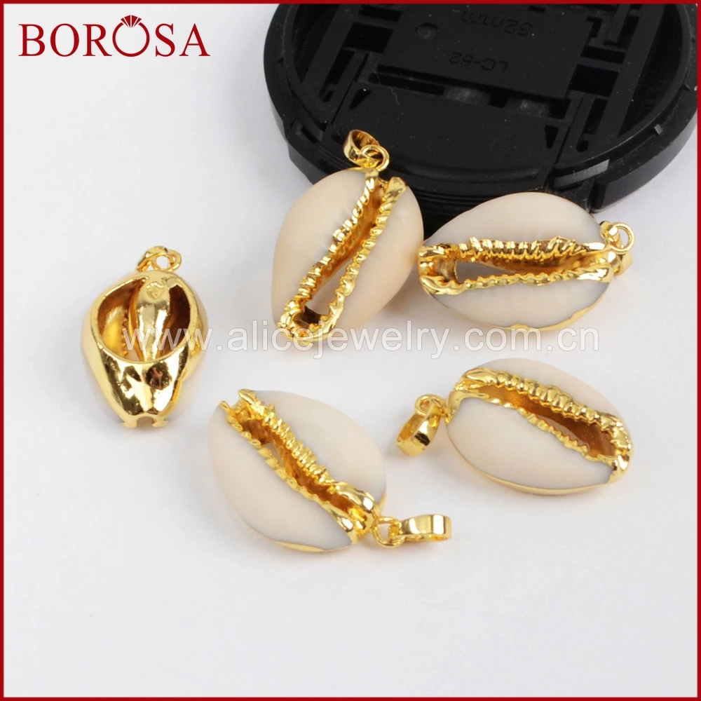 

BOROSA New 5pcs Natural Shell Druzy Pendant Bead, Gold Color Handcrafted Shell Pendant Beads Drusy for Necklace for Women G1295