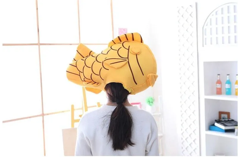 Животного лещ snapper Taiyaki Косплей костюмы Аксессуары Шляпы Плюшевые игрушки для взрослых и детей творческой фантазии шапка фото реквизит