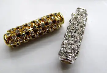 

Top Quality 12pcs Micro Pave Crystal CZ Sideway Tube Jewelry Connector - Column Pave Bar Jewelry Spacer 10X35mm