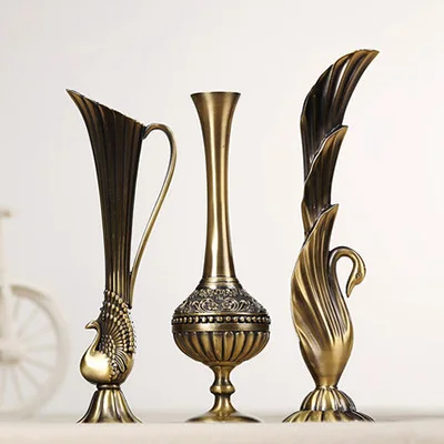 Европейский ретро павлин ваза металлический сплав золото/бронза Маленькая ваза современный стол античный творческий дом декоративная Цветочная бутылка/кувшин - Цвет: A9 3PCS