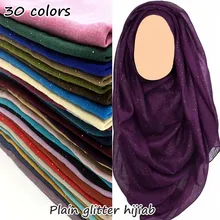 30 цветов Блестящий Макси простой хиджаб шарф для женщин Shimmer Шаль Мусульманский сплошной Блестящий шаль длинный encharpe мягкий volie Глушитель Платок