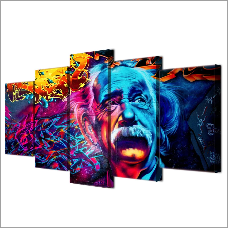 

Modern Canvas Pictures Wall Art Frame Home Decor HD Printed 5 Pieces Abstract Einstein Painting Psychedelic Color Posters