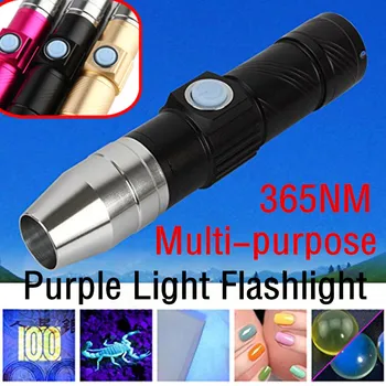 

UV Purple Light Flashlight USB Charging Fluorescent Agent LED Flashlight LED Torch Powerful Latarka Handheld Linterna