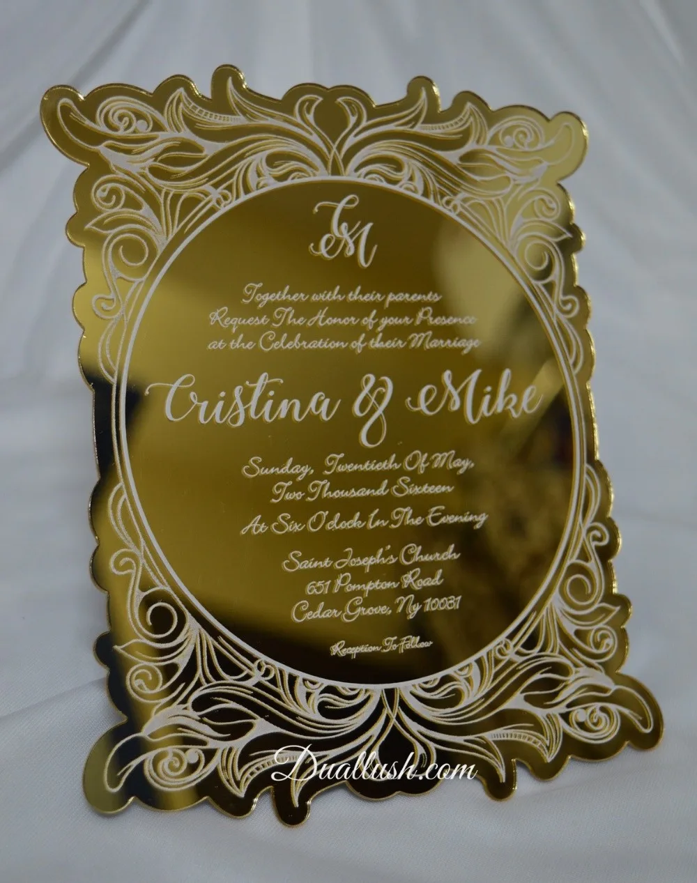 

Engrave Mirror Acrylic invitation cards, Laser Cut Wedding invitation ,Personalize wedding invitation, personalize envelops