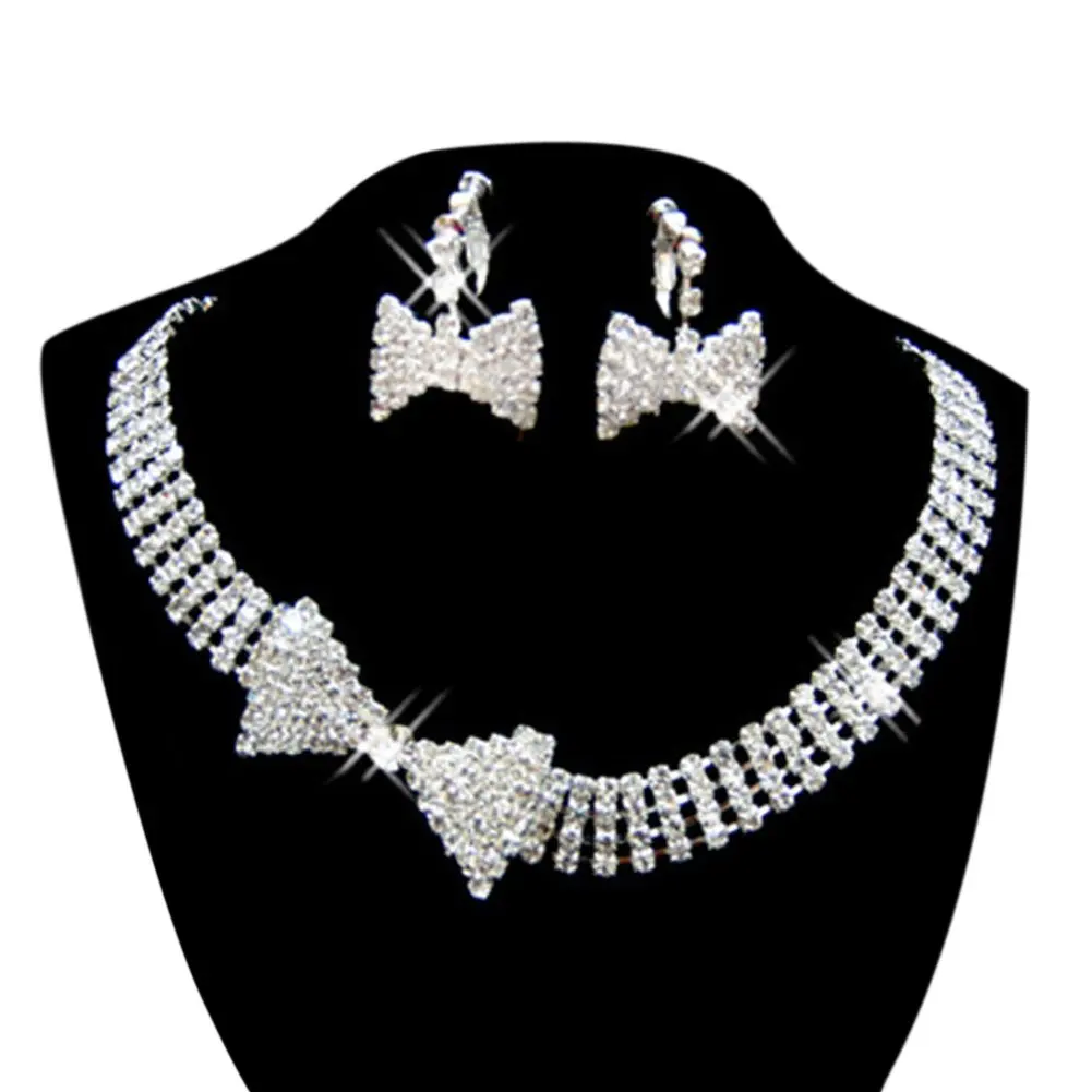 Women's Jewelry Bridal Wedding Bow Multilayer Pearls Crystal Rhinestone