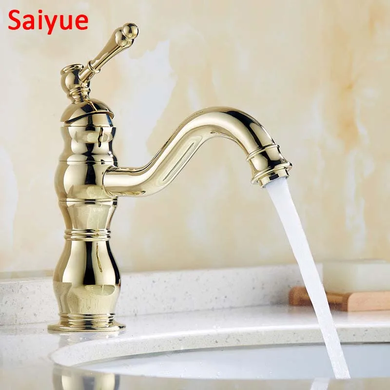 

Luxury Royal Gold Brass Bronze Single Handle Kitchen Bathroom Mixer Taps 360 Rotating Basin para banheiro Sink Faucet
