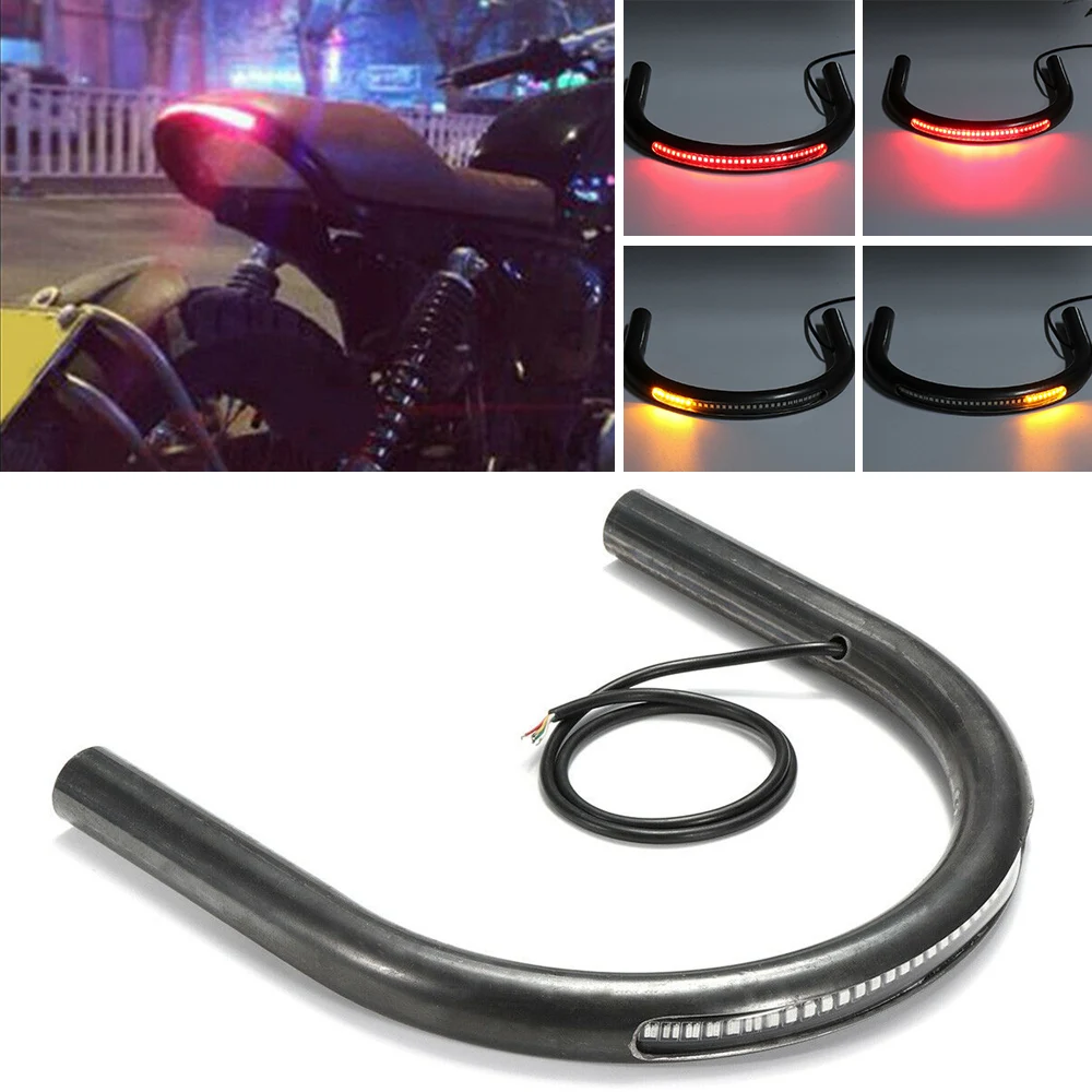 For Honda 1PC Black Cafe Racer Seat Frame Loop Hoop Rear LED Light With Amber Turn Signal Red Brake Lamp 227mm Mayitr