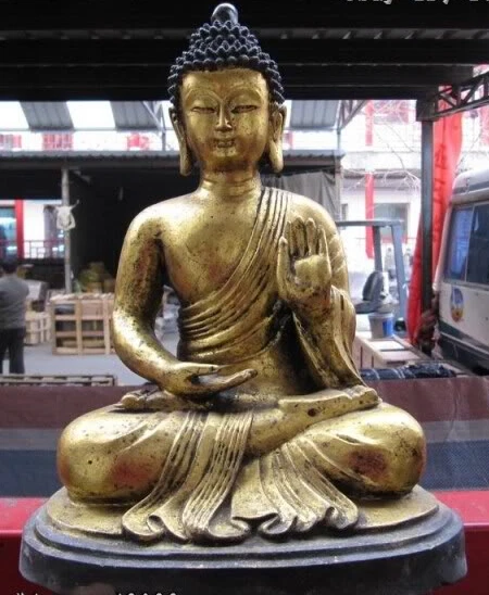 

China Folk temple Bronze Copper Gild Tathagata Shakyamuni Amitabha Buddha Statue