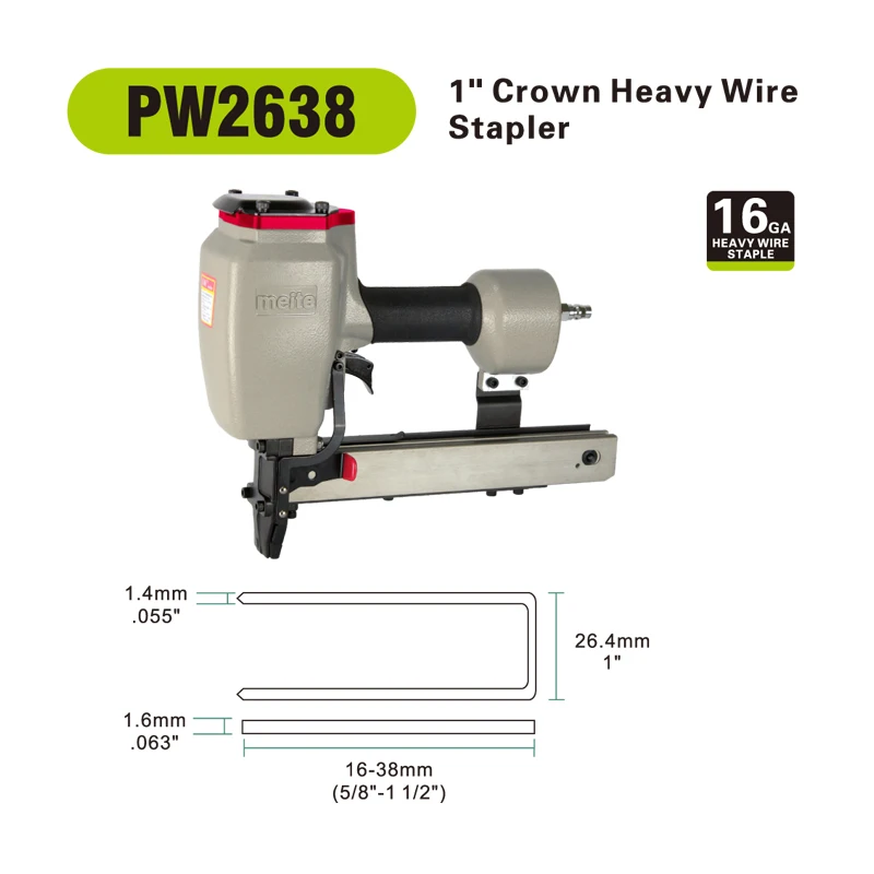 Meite PW2638 " crown тяжелый проволочный степлер 16 калибровочный штапельный Воздушный пистолет пневматический степлер пистолет использование для сращивания древесины Jun.14 инструмент обновления