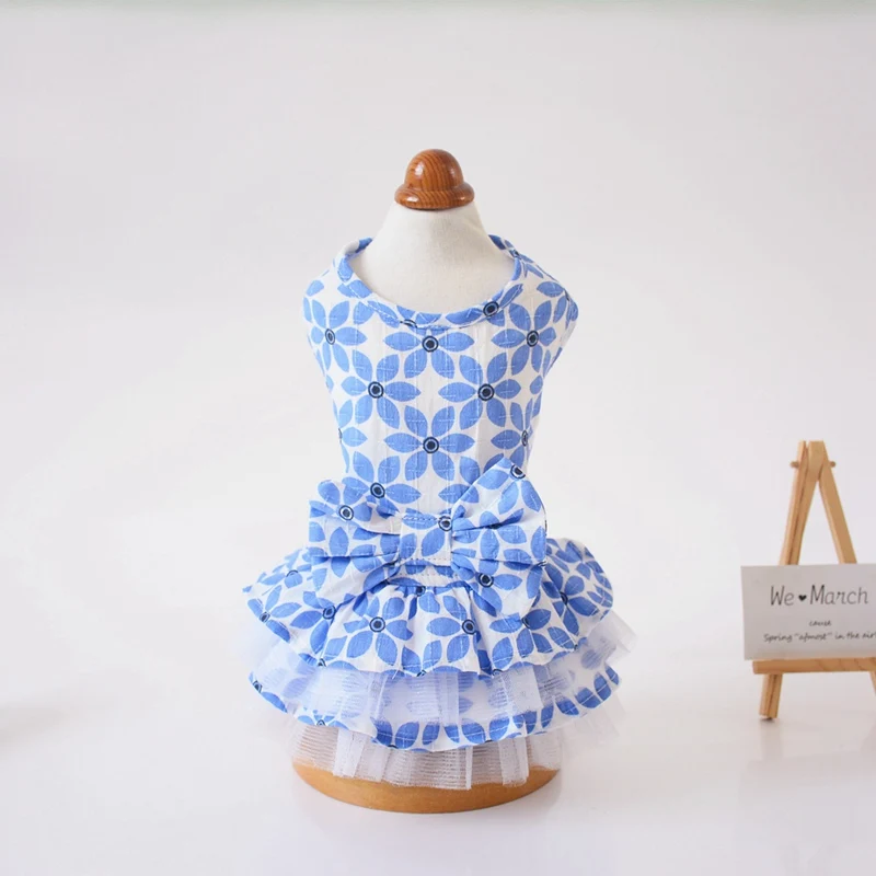 

Pet Spring Summer Pleated Dogs Dress Cotton Clothes For Dog Girls Small Medium Dog Maple Leaves Puppy Skirt