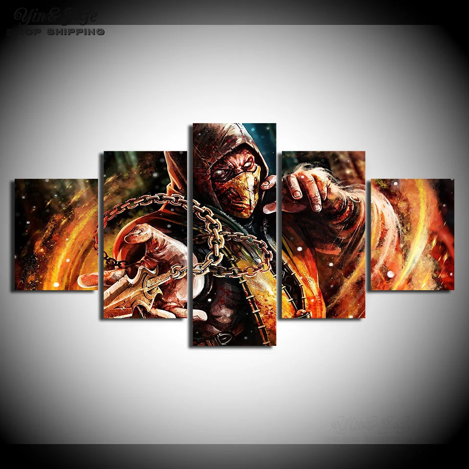 Художественная настенная Модульная картина Hd картина 5 шт. Mortal kombat с принтом из игры домашний плакат холст прикроватный фон Декор