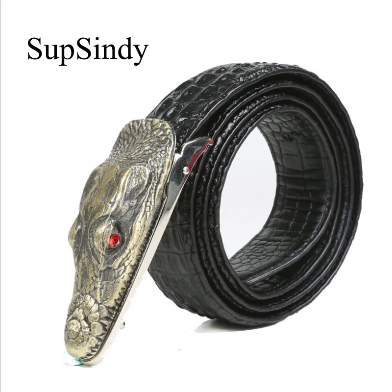 

SupSindy men's belt Luxury cow Leather crocodile Alloy buckle Belts for men top quality Busines Casual male strap Ceinture Homme