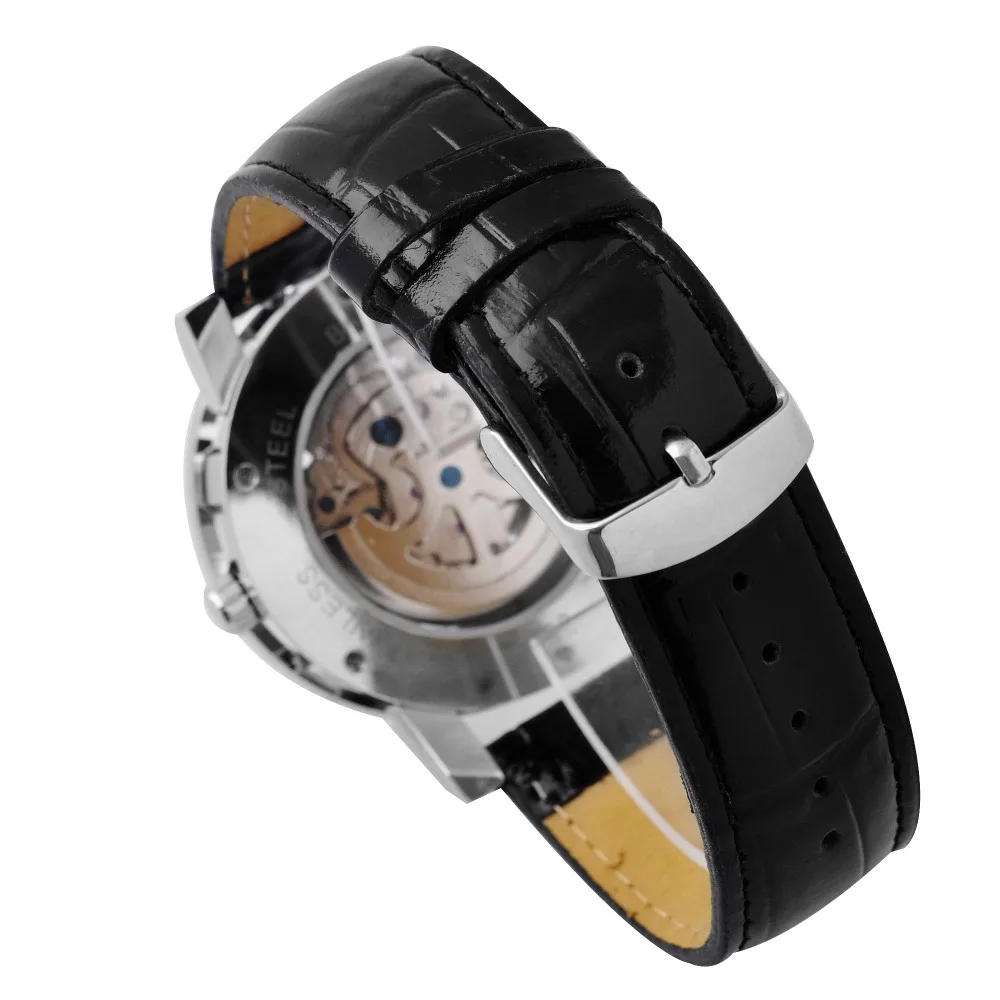Часы скелетоны FLENT мужские с кожаным ремешком|wristwatch strap|menwristwatch |