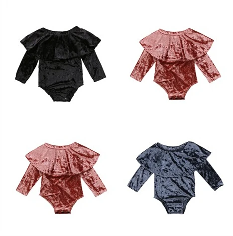

Infant Baby Kid Girl Long Velvet Ruffles Romper Jumpsuit Playsuit Clothes Outfits