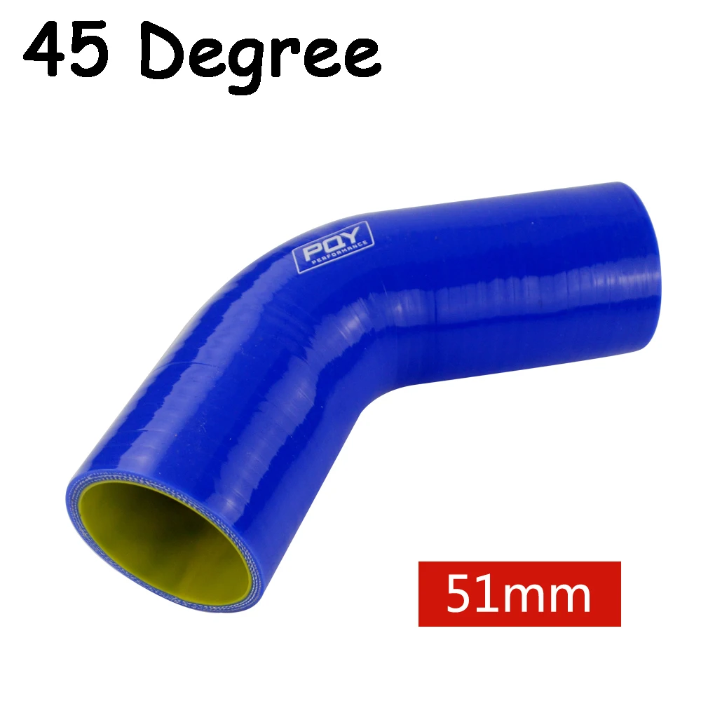PQY-51 мм/63 мм/76 мм/51 мм до 63 мм/63 мм до 76 мм 90 градусов 45 градусов локоть уменьшить силиконовый шланг трубы черный синий - Цвет: 51MM BLUE  45 degree