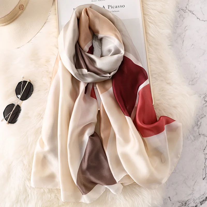 Женский шарф из натурального шелка, роскошный бренд, винтажные клетчатые пашмины шарфы, шаль для женщин, длинная бандана, бандана, хиджаб