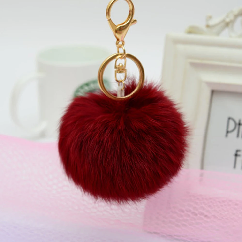 

100% Real Rabbit Fur Keychain Women Pompom Ball Keyring Charm Pendant Purse Car Key Ring Fluffy Bunny Fur Key Chian Trinket Diy