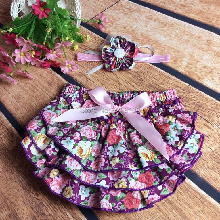 

Vintage girls cake smash floral ruffle bloomer diaper cover with lace floral headband