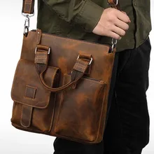 Натуральная кожа модные мужские сумки сумасшедшая лошадь через плечо мужские сумки для ноутбука Воловья Кожа винтажный Портфель Сумка для мужчин