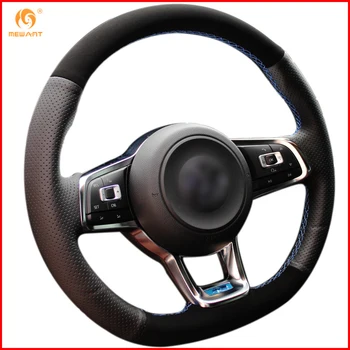 

MEWANT For Volkswagen Golf 7 GTI Golf R MK7 VW Polo GTI Scirocco 2015 2016 Black Suede and Leather Car Steering Wheel Covers
