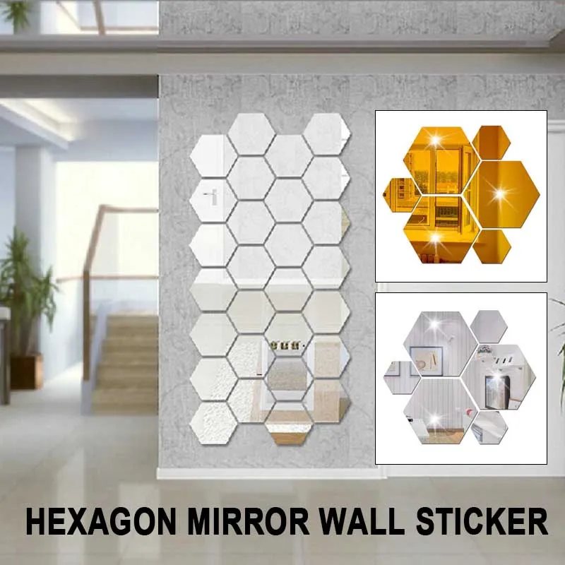 12 шт. 3D Шестигранная акриловая Зеркальная Наклейка на стену s DIY художественная Наклейка на стену s домашний декор зеркальный зал