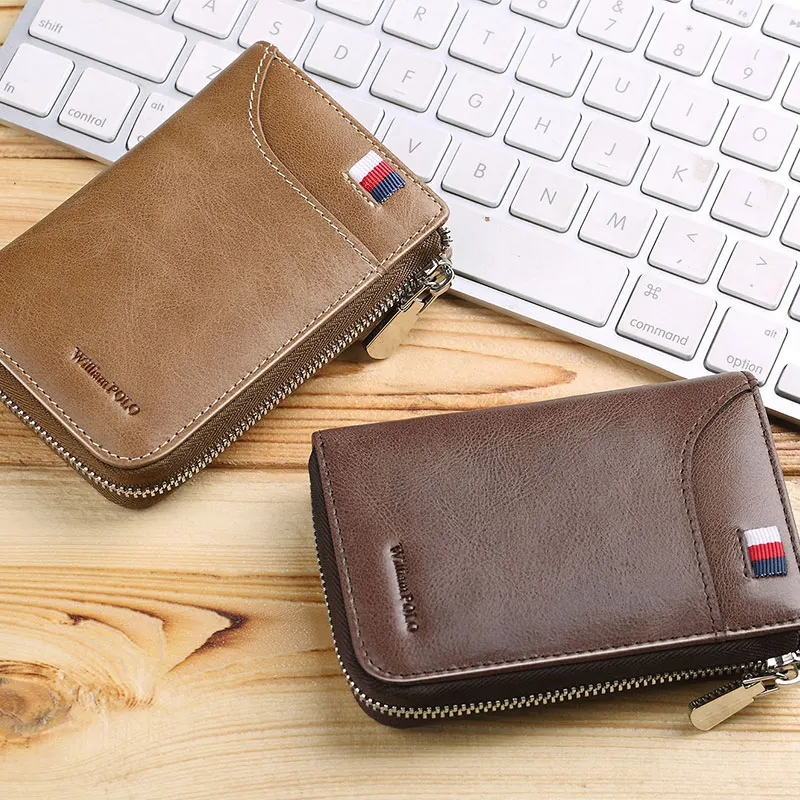 Мужской бумажник из натуральной кожи WILLIAMPOLO повседневный короткий кошелек на