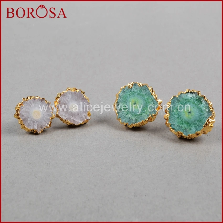 Borosa 5 пар Drusy Серьги гвоздики для Для женщин золото Цвет Природный Радуга