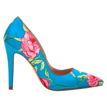 

SHOFOO shoes,Beautiful fashion, printed fabrics, 11 cm high-heeled women's shoes, pointed toe pumps, four seasons women's shoes.