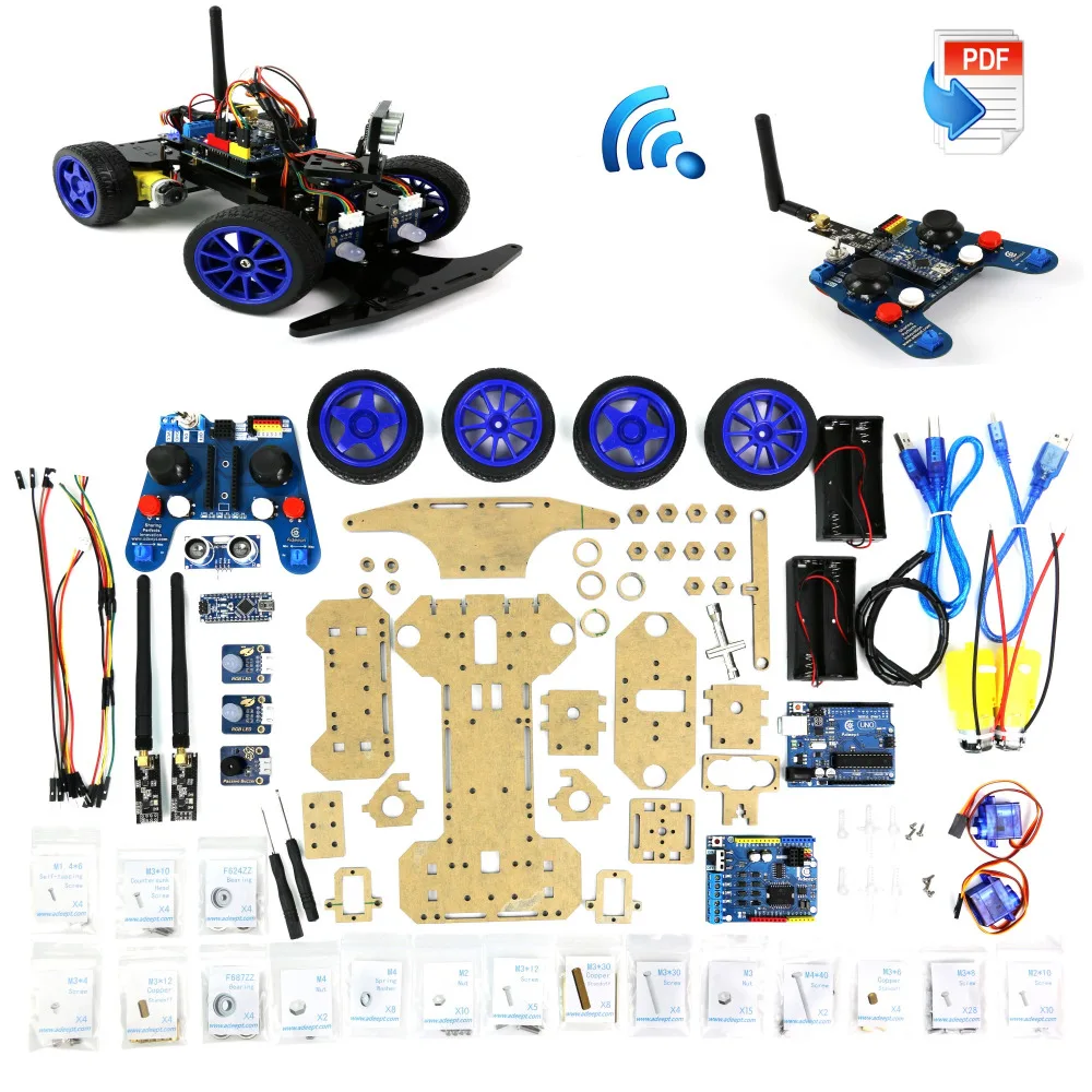 Adeept Роботизированная модель Arduino умный автомобильный набор Электроника DIY ультразвуковые игрушки 2,4G Наушники diy diykit