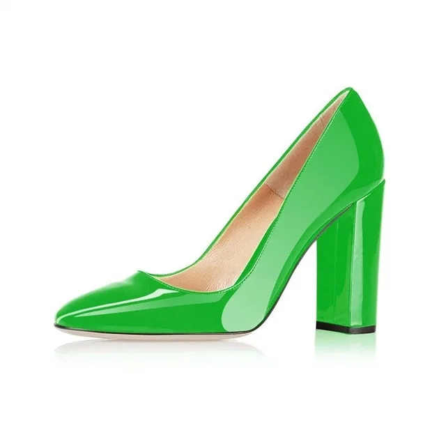 Lovirs/женские пикантные туфли-лодочки из лакированной кожи с острым носком на квадратном каблуке; великолепные вечерние туфли на шпильке; пикантные женские туфли-лодочки; американские размеры 5-15 - Цвет: Green