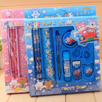 

9 pcs/set Cartoon Stationery set Pencil sharpener eraser scissors children stationery canetas material escolar school supplies