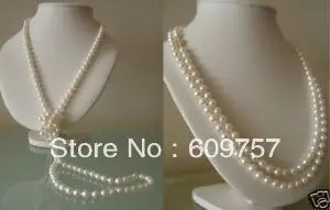 

Free Shipping Use Natural Pearl NECKLACES Natural Jewelry 8-9MM white Akoya Cultured Freshwater Pearl Necklace 48" long