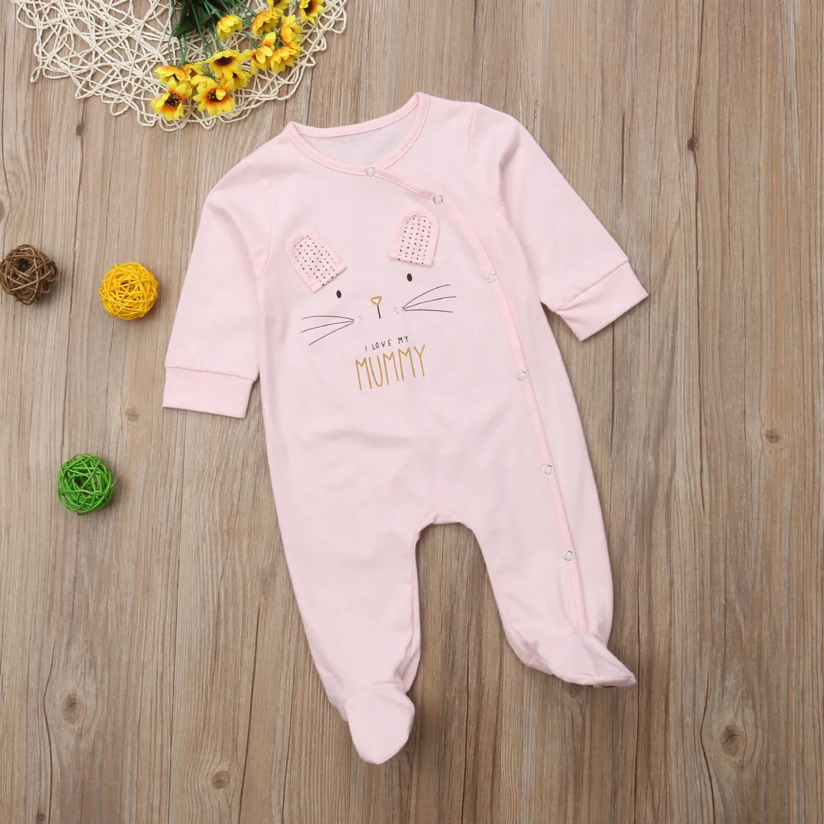 Милый медведь для маленьких девочек и мальчиков Footies папа, Мама baby grow Мягкие хлопковые пижамы Осень детская одежда