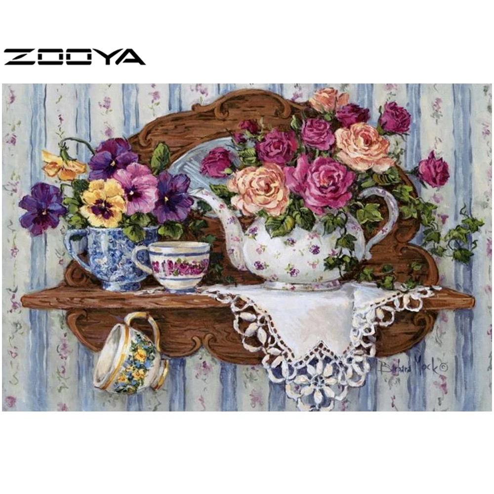 

ZOOYA Diy Diamond Painting 5D Set For Embroidery Cross-Stitch Embroidery Diamond Mosaic Kit Needlework Mosaic Tea Flowers BB586